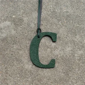 Dark green leather letter C bag charm pendant stylish uppercase alphabet handbag accessory pendant