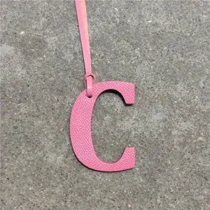 Pink leather letter C bag charm pendant cute monogram keychain accessory for women handbag decoration