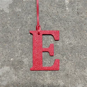 Red leather letter E bag charm pendant for handbags purse accessory stylish decorative key chain