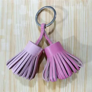 Dual color leather tassel keychain cute bag charm and car key ring accessory for women