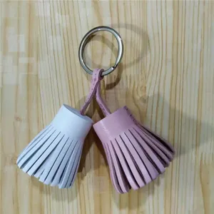 Double color leather tassel keychain bag charm cute pendant accessories for bags and keys