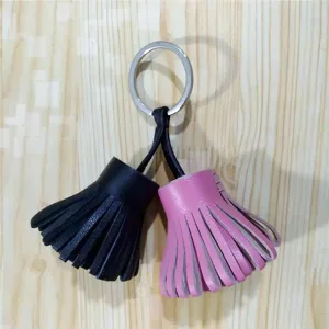 leather tassel bag charm dual color keychain cute accessory stylish car key ring pendant decoration