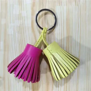 Dual color leather tassel keychain handbag charm cute grass skirt pendant for car keys new