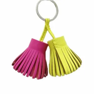 Colorful double-color leather tassel keychain cute bag charm and car key ring accessory