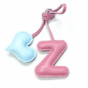 Handmade leather letter Z and heart bag charm, cute keychain pendant for women handbags.