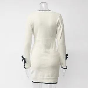 Französisches sexy enges Strick Langarm Pullover Bodycon Kleid Detail Rückansicht