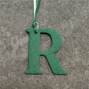 Green leather letter R bag charm luxury style designer purse pendant keychain accessory
