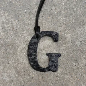 Black leather letter G bag charm pendant stylish uppercase alphabet keyring handbag accessory