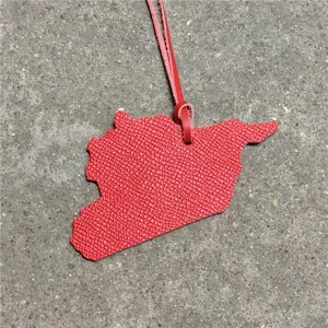 Red leather Syria map shape bag charm car hanging ornament stylish leather pendant accessory decor