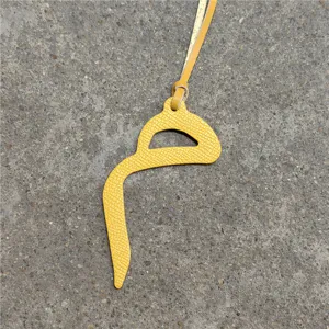 Yellow leather Arabic letter bag charm pendant fashion women handbag accessory car hanging decor