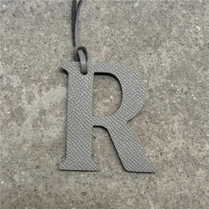 Elegant Grey Leather Letter R Bag Charm Initial Pendant for Fashion Women Handbag