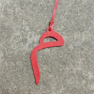 Red leather Arabic letter bag charm, stylish purse pendant and car interior hanging ornament.