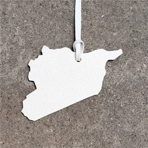 White leather map shape bag pendant car hanging ornament detail close-up accessory