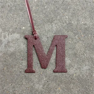 Luxury leather M letter bag charm stylish alphabet keychain purse pendant accessory