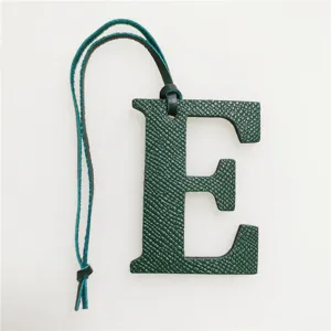 Dark green leather letter E bag charm elegant monogram accessory for purses and handbags
