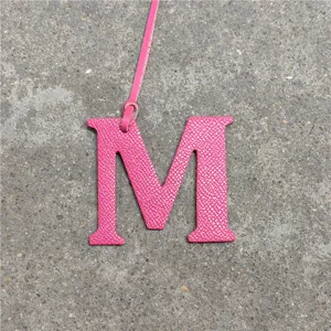 Pink leather letter M bag charm chic monogram purse pendant stylish keychain accessory for women