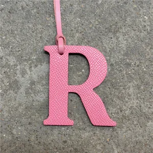 Pink leather letter R bag charm accessory initial pendant stylish handbag keychain decoration
