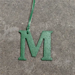 Green leather letter M bag charm alphabet pendant stylish keychain car accessory gift