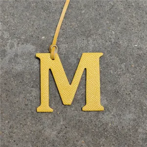 Yellow leather letter M bag charm cute alphabet keychain car hanging ornament accessory