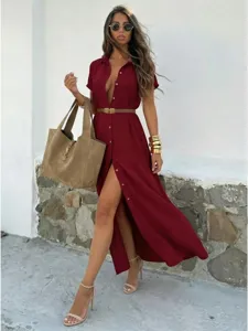 Elegantes, einreihiges Maxikleid in Weinrot für Damen, ideal für Sommer und Büro.