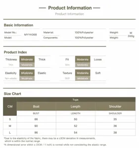 Detailed size chart and product specifications guide for knitwear, check measurements now.