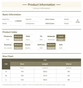 Guide des tailles et informations produit pour robe longue en coton femme, S, M, L.