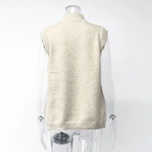 Chaleco de punto sin mangas con cuello alto, top básico de otoño invierno minimalista.