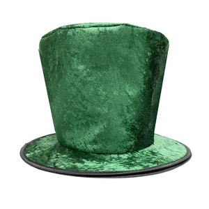 Green velvet top hat detail, perfect for St. Patrick's Day party and festival costumes.