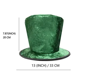 Green velvet top hat for St. Patrick's Day party costume wizard hat 33cm diameter