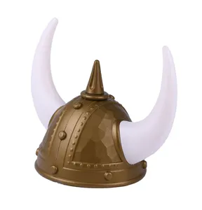 Golden Viking horned helmet costume accessory for party, dress up, and funny role play.