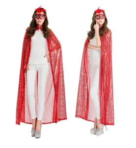 Cape à sequins rouge costume adulte spectacle de scène fête manteau détails vue
