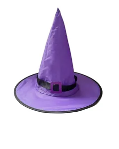 Purple witch hat with black band and sparkly buckle for Halloween party costume dress up