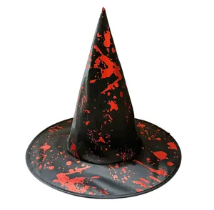 Halloween black witch hat with red blood splatter design, perfect for party costume dress.