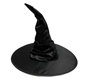 Black Halloween witch hat with pleated design, perfect for wizard costume party dress up.