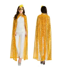 Cape longue scintillante dorée pour adulte déguisement de scène fête d'Halloween costume