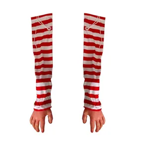 Halloween bloody severed hands props with red white striped sleeves scary party decor