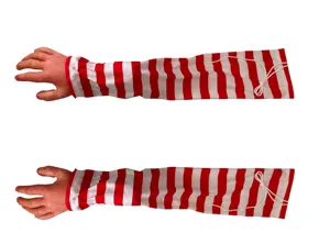 Halloween bloody severed hand prop with red white striped sleeve spooky party decoration hanging