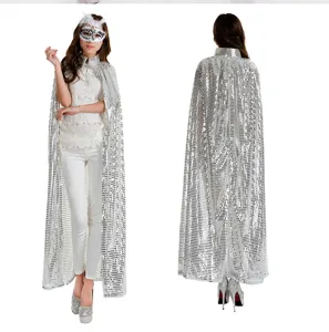 Cape de costume à paillettes argentées pour adultes Halloween spectacle de scène brillant
