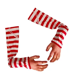 Halloween bloody fake hands prop with red white striped sleeves scary party decor