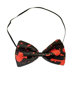 Halloween blood splatter bow tie for party costume accessory, spooky black red necktie.