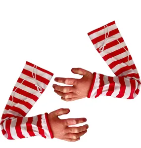 Halloween bloody severed hands fake hand props with red white striped sleeves decor.