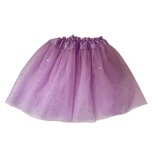 Purple mesh tutu skirt with shiny star glitter for holiday party and festive dress up.