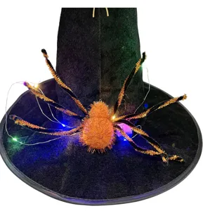 Halloween Witch Hat with LED Lights and Spider Glowing Costume Party Accessory Decor