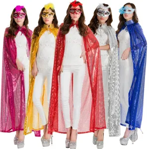 Cape à Paillettes pour Adultes Costume de Cosplay Halloween Fête Performance Scénique Peignoir à Capuche Brillant Accessoires