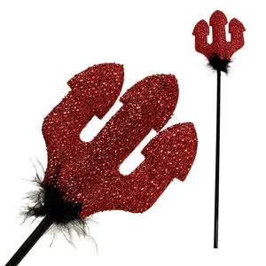 Tridente del Diavolo di Halloween Scettro Bacchetta Magica In Plastica Con Piume Nere Per Festa In Maschera Accessori
