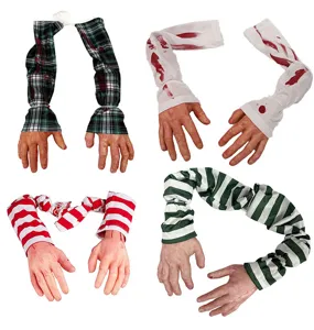 Halloween severed hand decoration props, realistic bloody zombie fake arms for holiday party decor.
