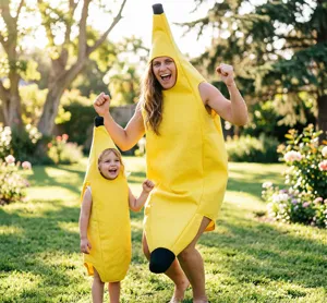 Costume de banane parent-enfant amusant pour Halloween, jolie tenue de cosplay de fruits.