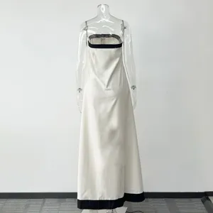 Women white long dress with black trim casual sleeveless strapless elegant maxi dress.