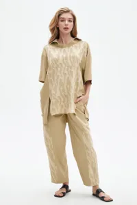 Ensemble haut et pantalon jacquard décontracté pour femme été automne vêtements quotidiens.