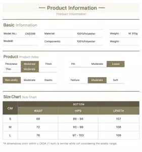 Detailed size chart and specifications for women's summer casual balloon trousers.